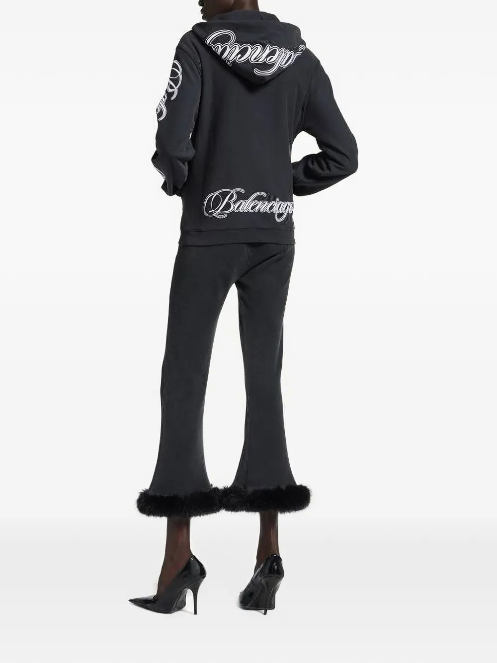 Balenciaga Cursive regular-fit hoodie met rits Zwart