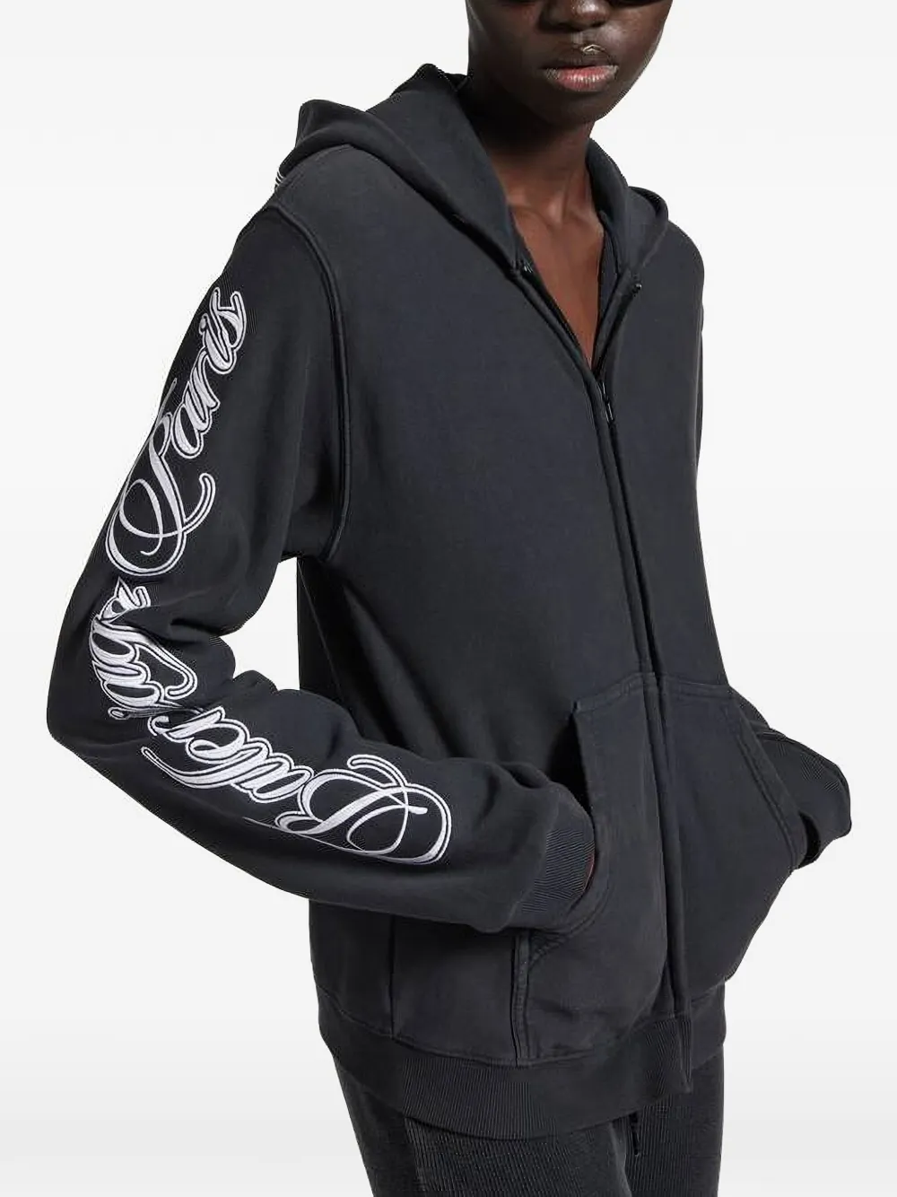 Balenciaga Cursive regular-fit hoodie met rits Zwart