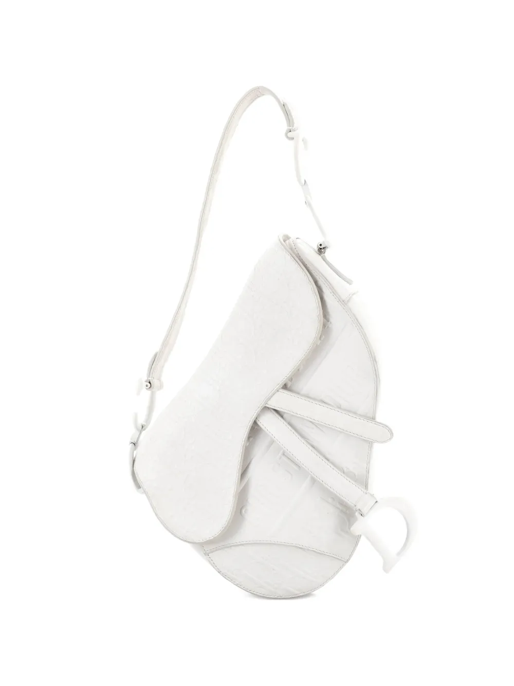 Christian Dior Pre-Owned Borsa a spalla Saddle media in pelle di vitello con motivo Oblique - Bianco