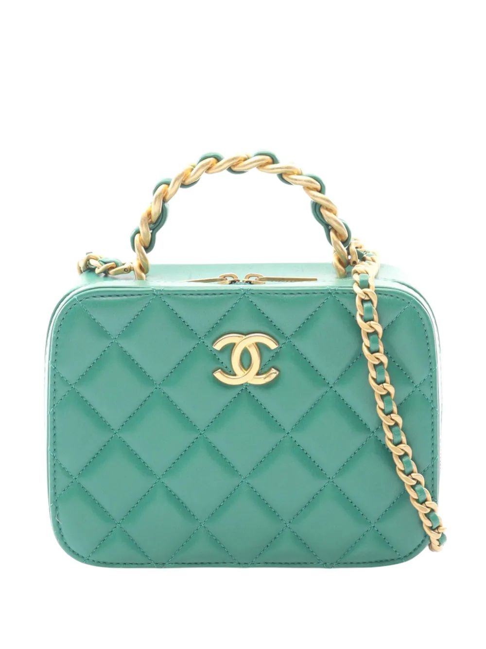 CHANEL Pre-Owned Trousse CC piccola in pelle di agnello trapuntata con manico e tracolla 2021-2025 - Verde