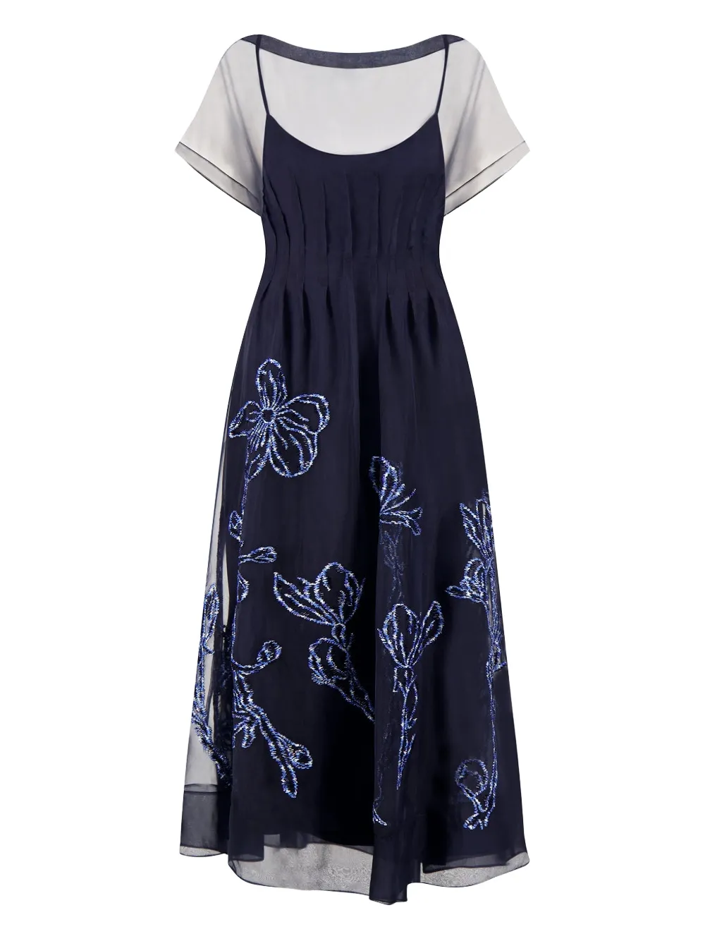 Lela Rose embroidered short-sleeve maxi dress - Blu