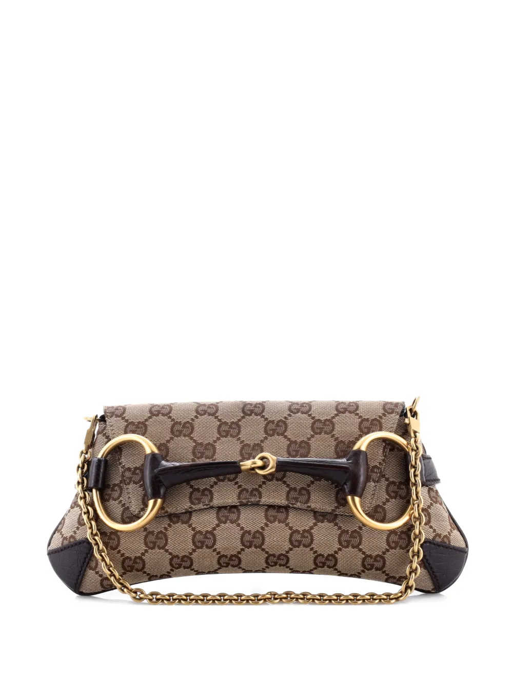 Gucci Pre-Owned Horsebit Chain GG Canvas with Leather Medium clutch bag | Brown | Image 1