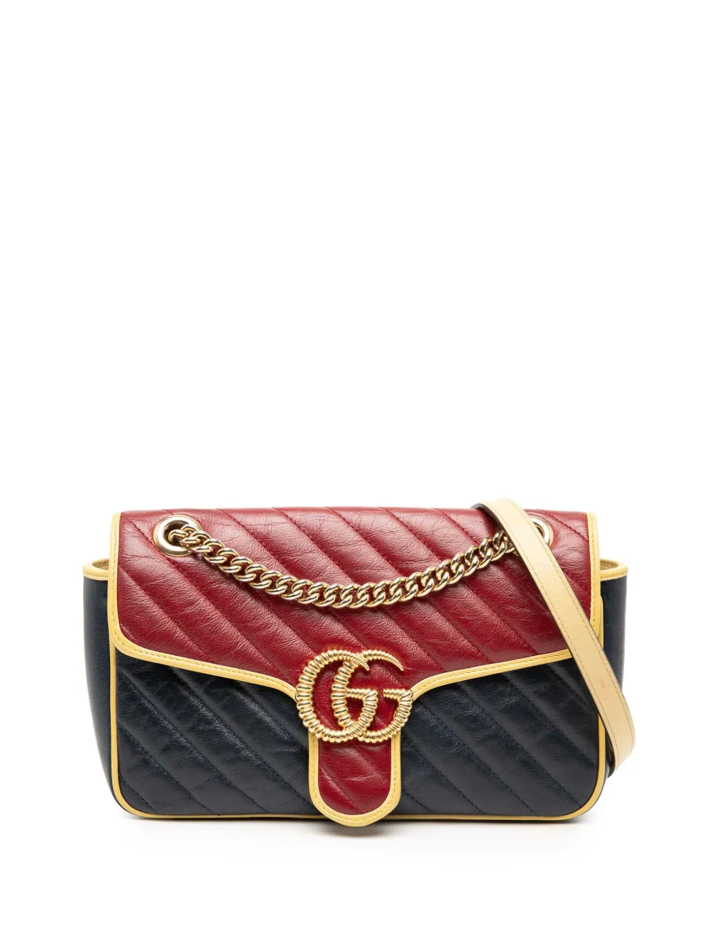 Gucci Pre-Owned Borsa a spalla Torchon GG Marmont media in pelle matelassé bicolore con motivo diagonale 2016-2025 - Blu