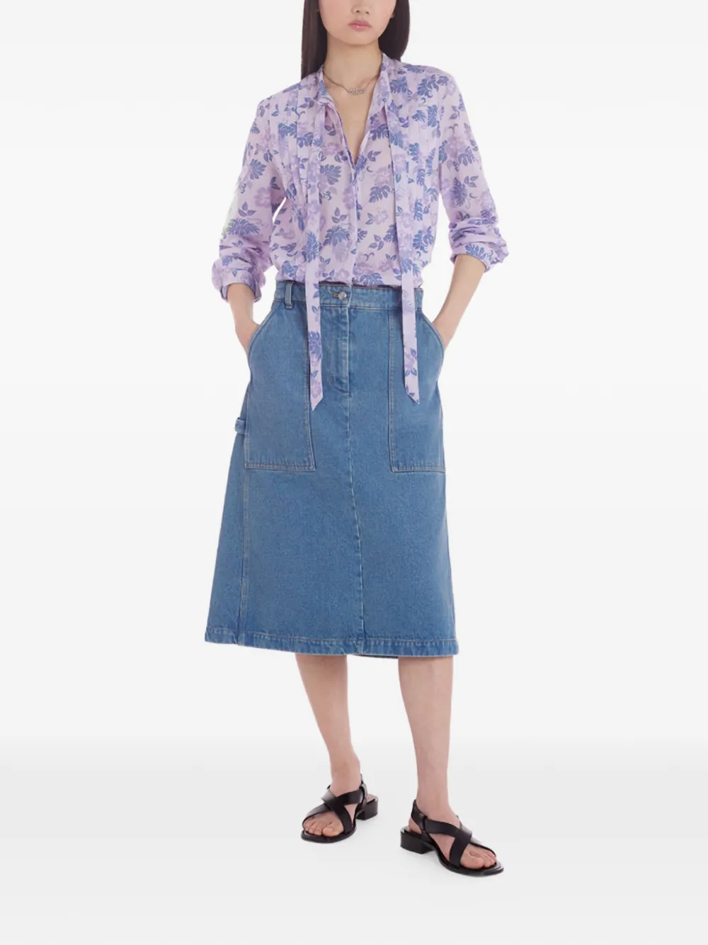 Maison Kitsun&eacute; floral pussy-bow top - Paars