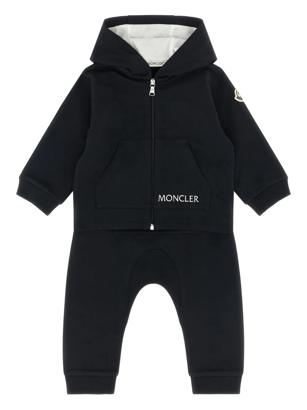 Moncler Enfant Pak met geborduurd logo en rits Blauw
