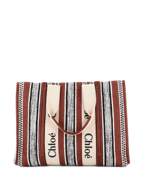 Chloé Pre-Owned Woody Striped Linen Large tote bag