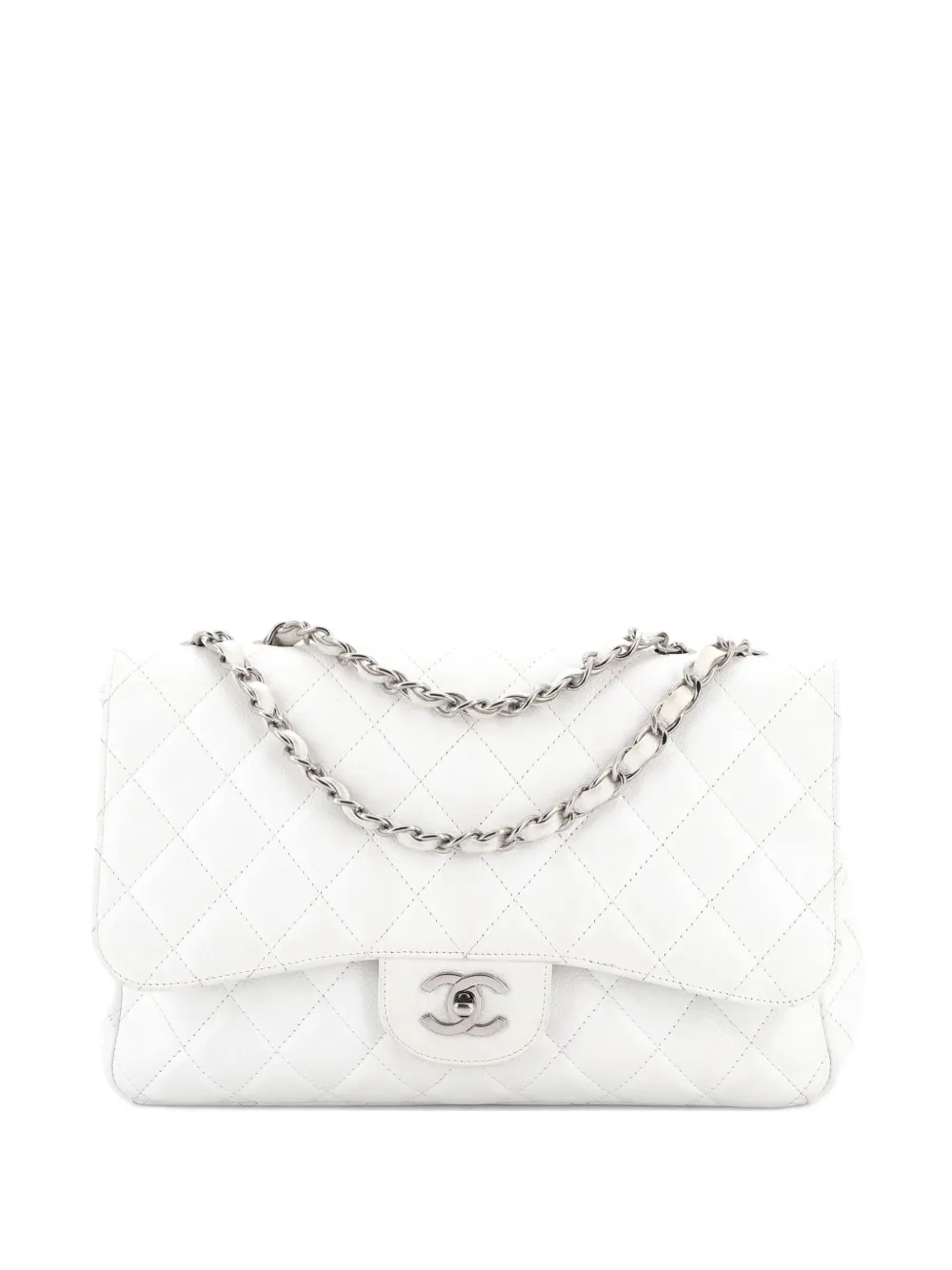 CHANEL Pre-Owned Classic Single Flap Bag Quilted Caviar Jumbo shoulder bag - Bianco