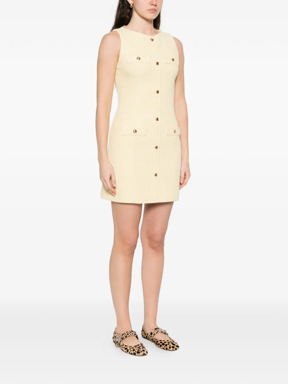 Maje Tweed mini-jurk met zak en knopen Geel