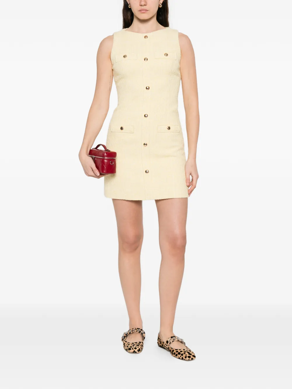 Maje Tweed mini-jurk met zak en knopen Geel