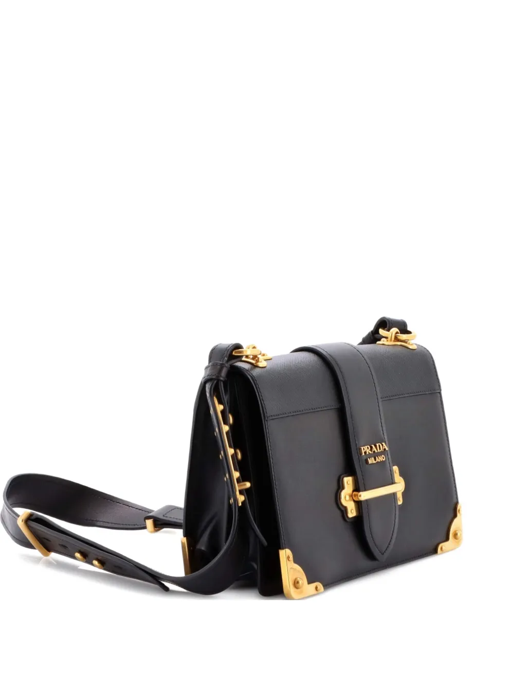 Pre-owned Prada Cahier Leather And Saffiano Leather Large Crossbody Bag In Black