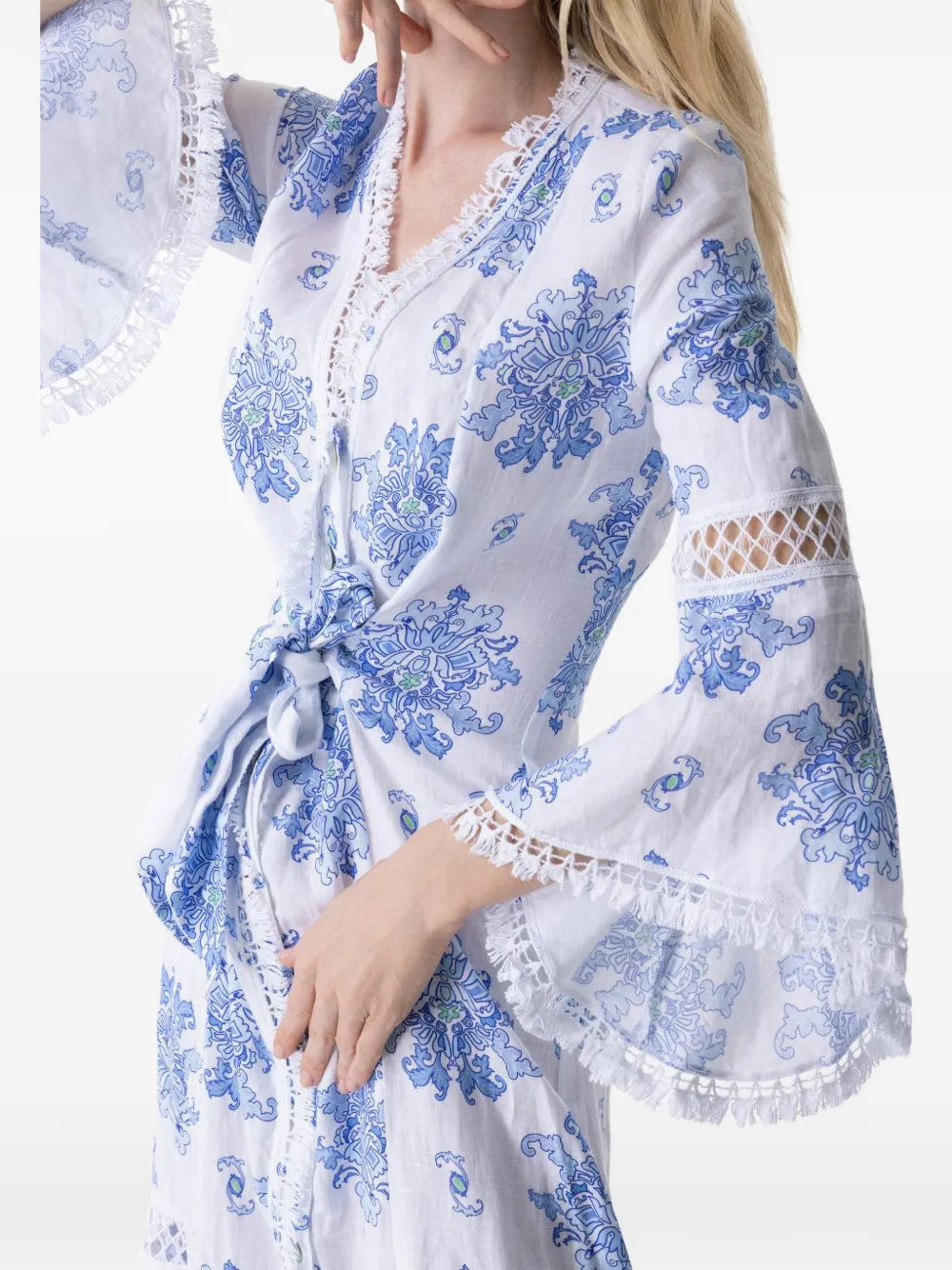 Temptation Positano Centa Floral-print Lace Maxi Dress In White