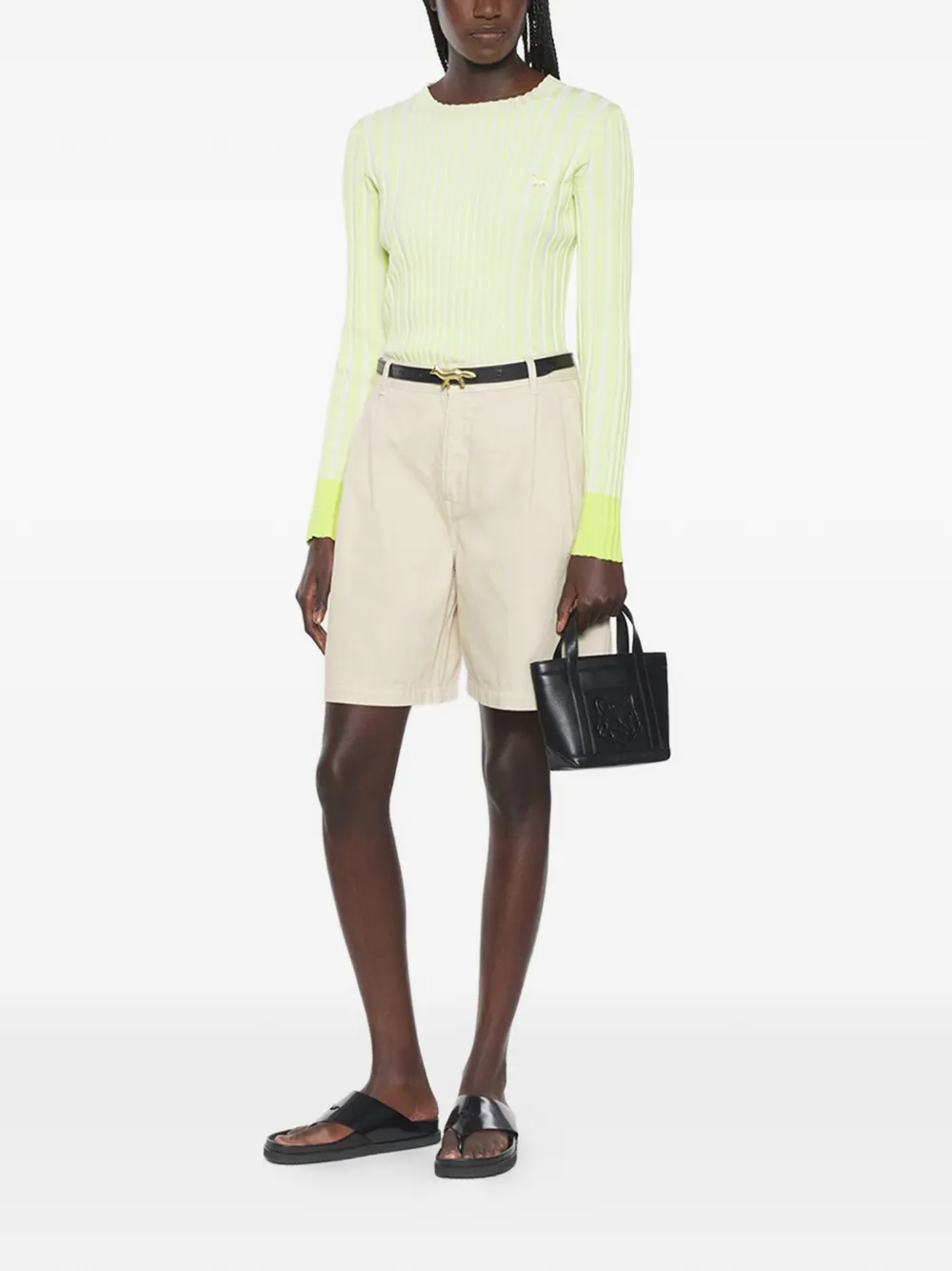 Maison Kitsuné Gestreepte trui met logo Geel