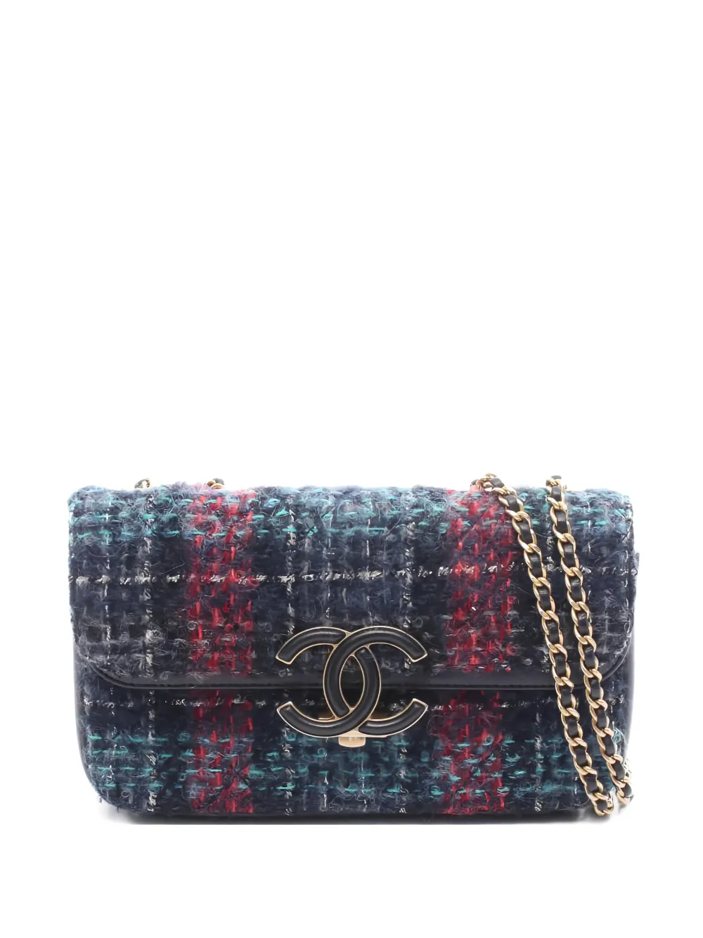 CHANEL Pre-Owned 2018-2019 Double Flap tweed shoulder bag - Blu