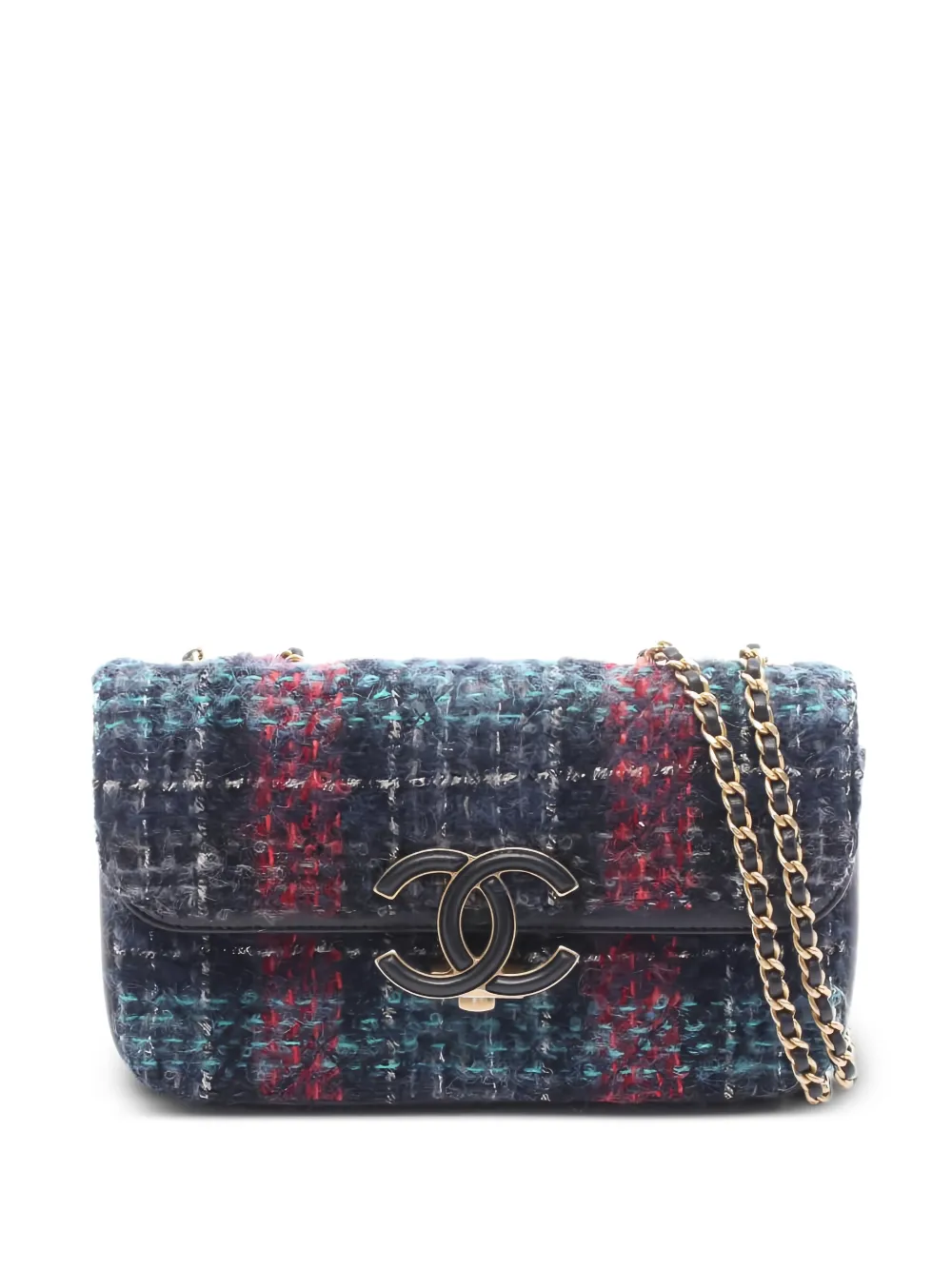 CHANEL Pre-Owned 2018-2019 Double Flap tweed shoulder bag - Blu
