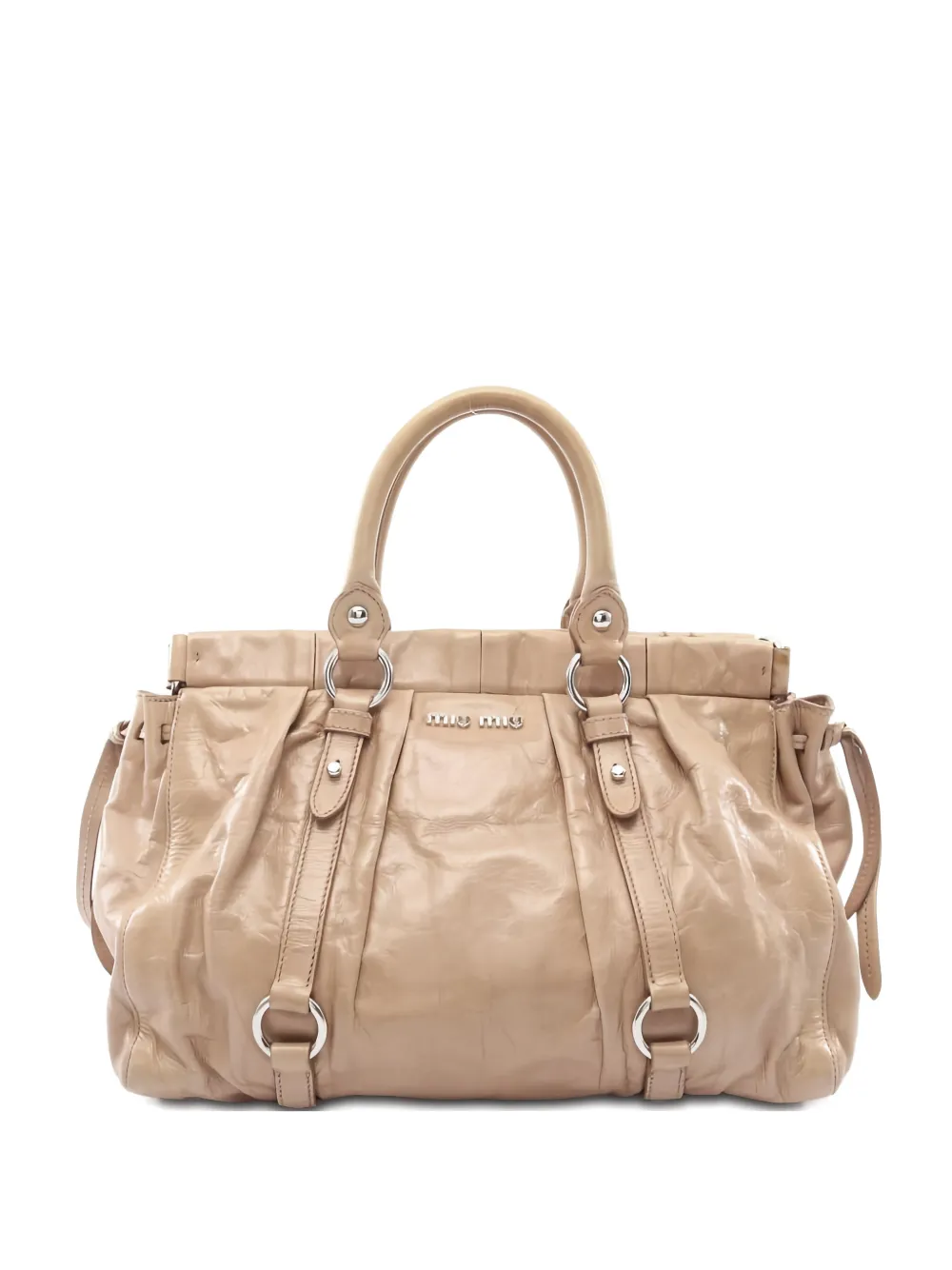 Pre-owned Miu Miu Leather Ring Handbag In Neutral
