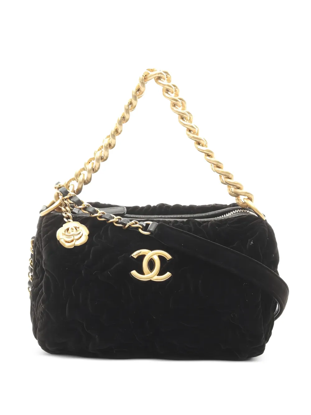 CHANEL Pre-Owned 2020s floral velvet chain shoulder bag - Nero