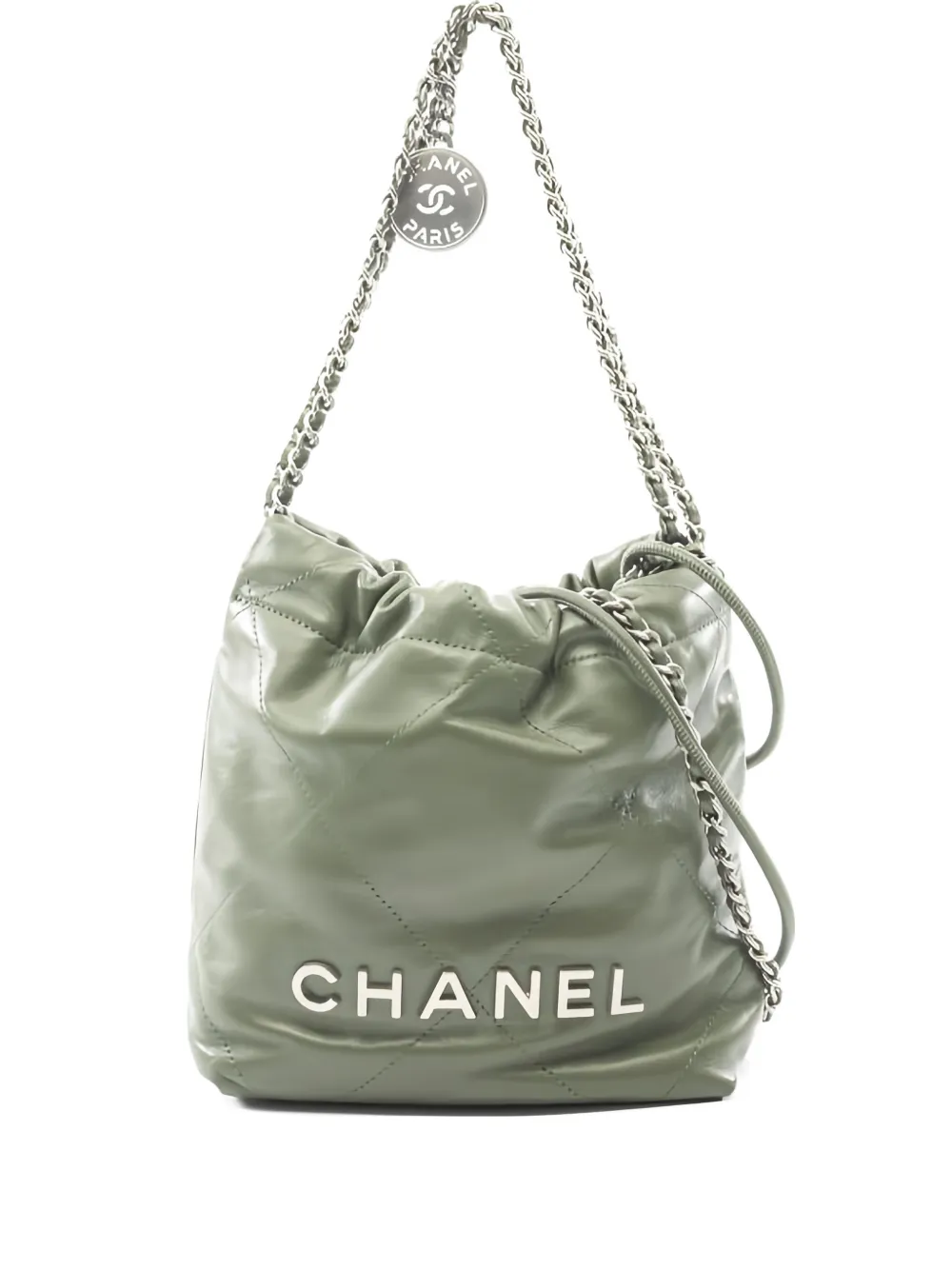 CHANEL Pre-Owned 2020s mini Chanel 22 quilted leather bucket bag - Verde