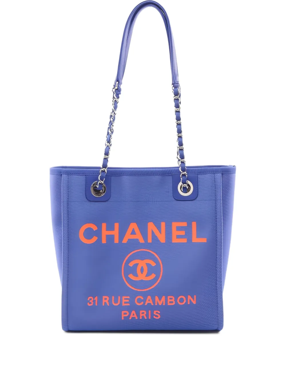 CHANEL Pre-Owned 2021-2022 PM Deauville logo-lettering chain tote bag - Blu