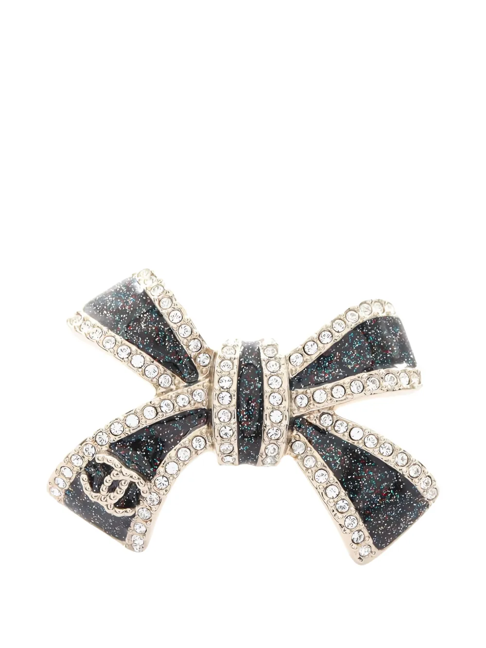 CHANEL Pre-Owned 1986-1988 rhinestone-embellished bow brooch - Oro