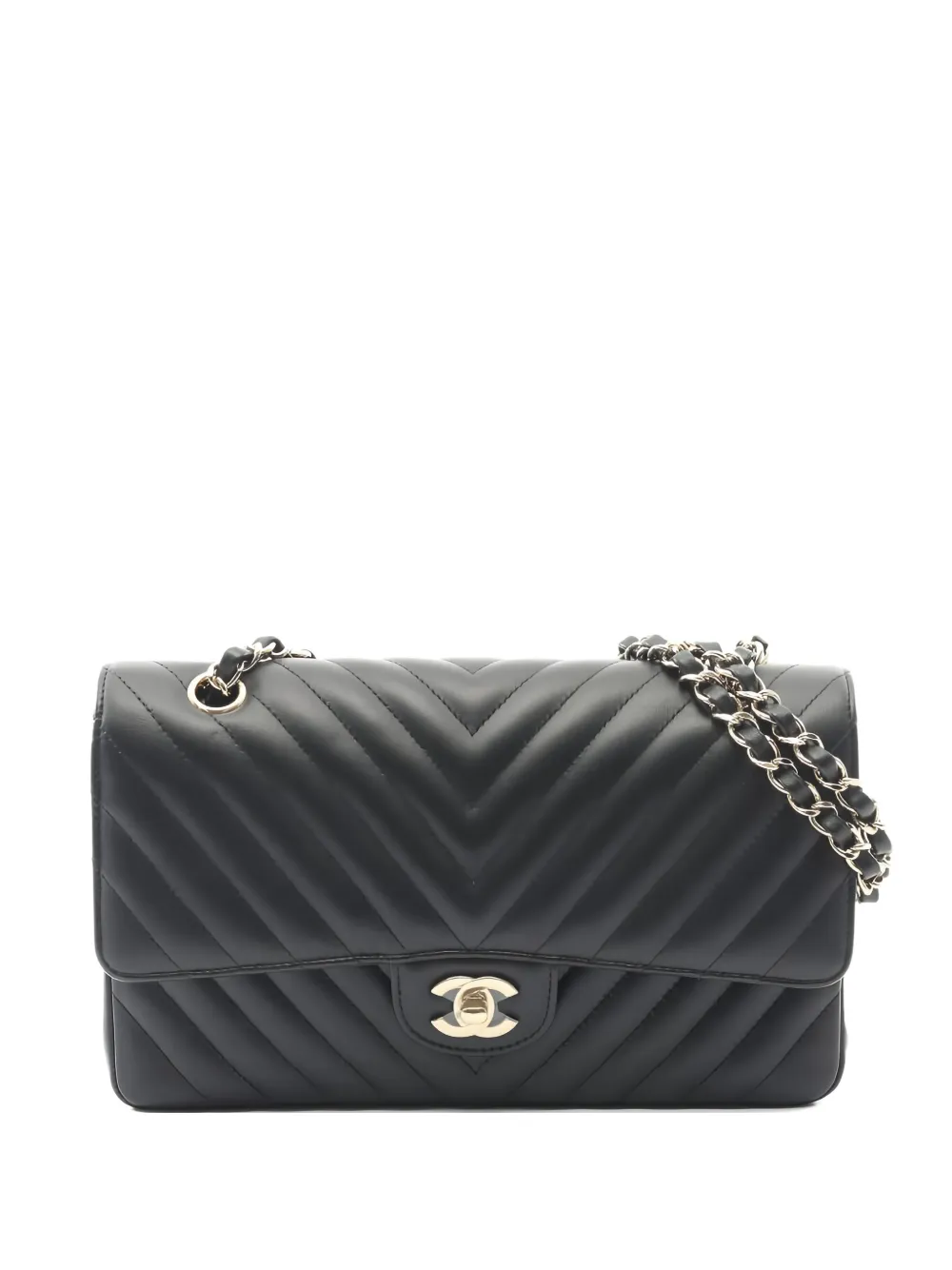 CHANEL Pre-Owned 2018-2019 Double Flap chevron shoulder bag - Black