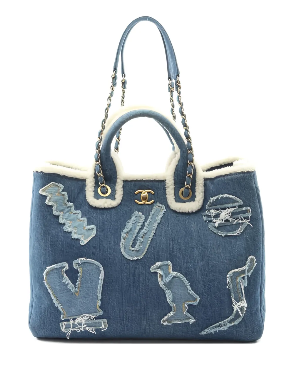 CHANEL Pre-Owned 2019 large logo chain shoulder bag - Blu