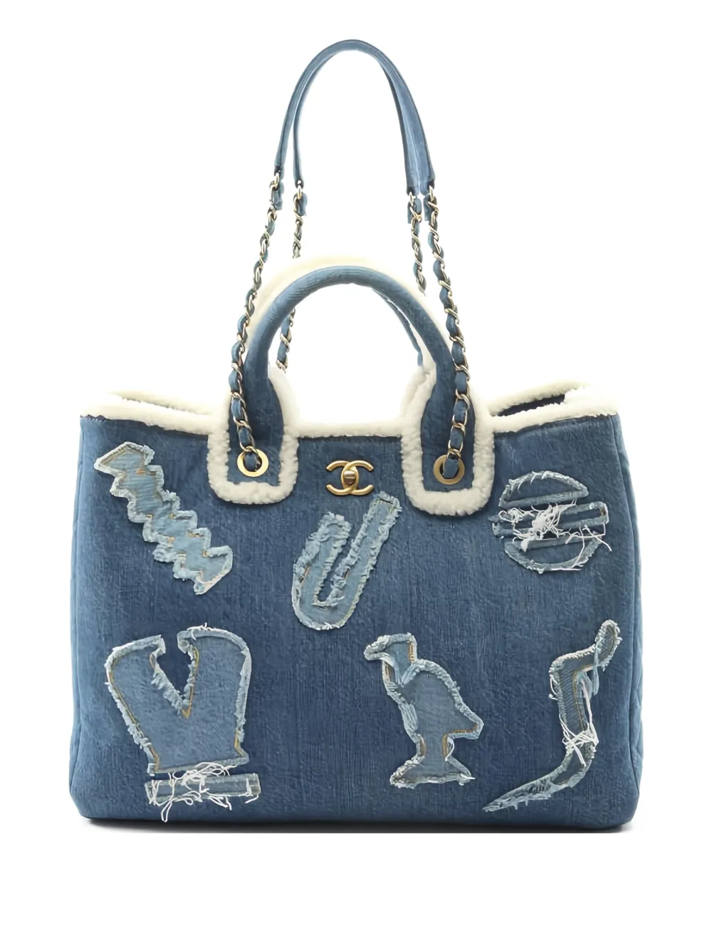 CHANEL Pre-Owned 2019 large logo chain shoulder bag - Blu