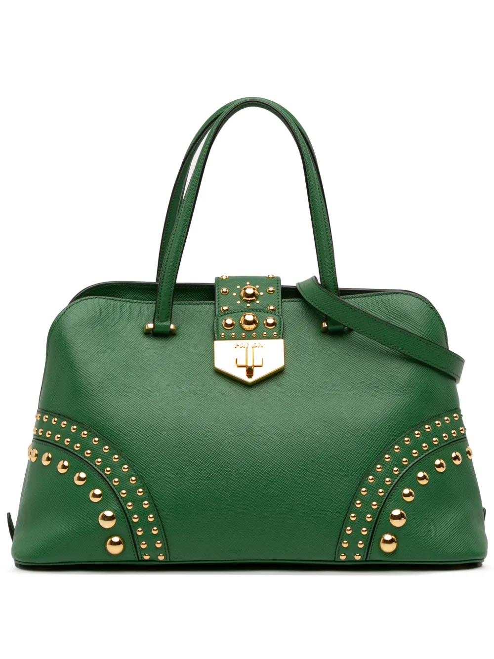 Prada Pre-Owned 2013-2025 Studded Saffiano Cuir Promenade satchel - Verde