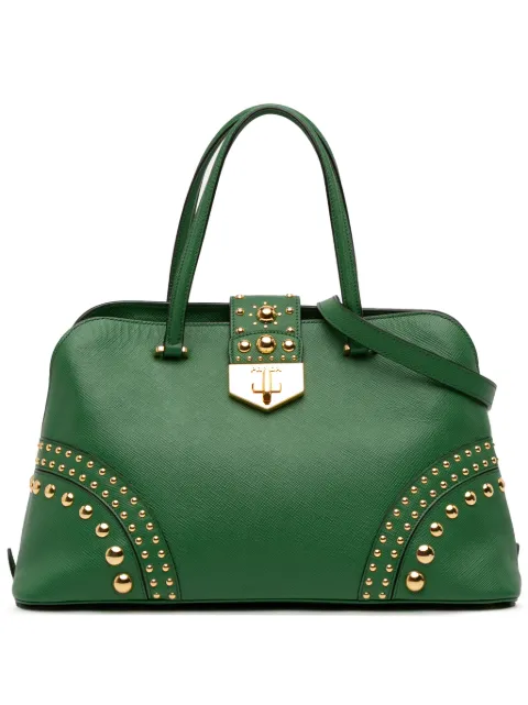 Prada Pre-Owned 2013-2025 Studded Saffiano Cuir Promenade satchel