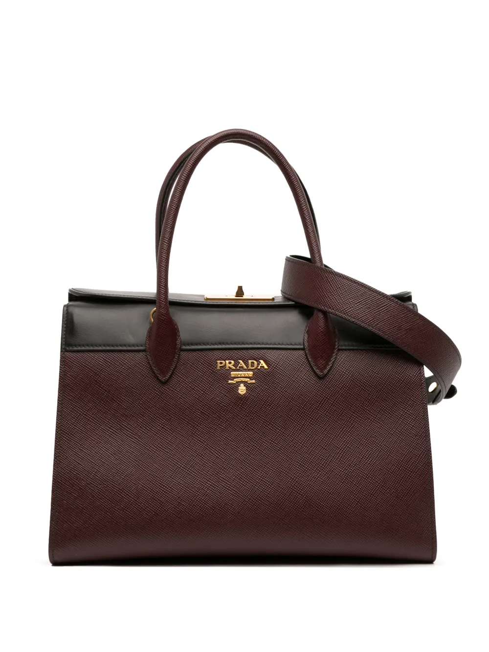 Prada Pre-Owned 2000-2025 Saffiano and City Calf Esplanade Turn Lock satchel - Rosso