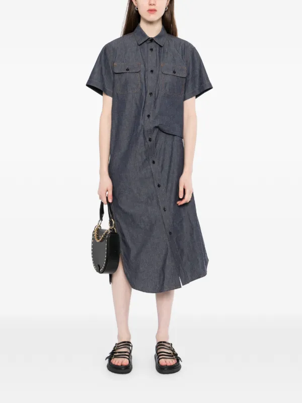 sacai denim dress Sacai Women's T-Shirt Spliced Denim Minidress - Off White Blue