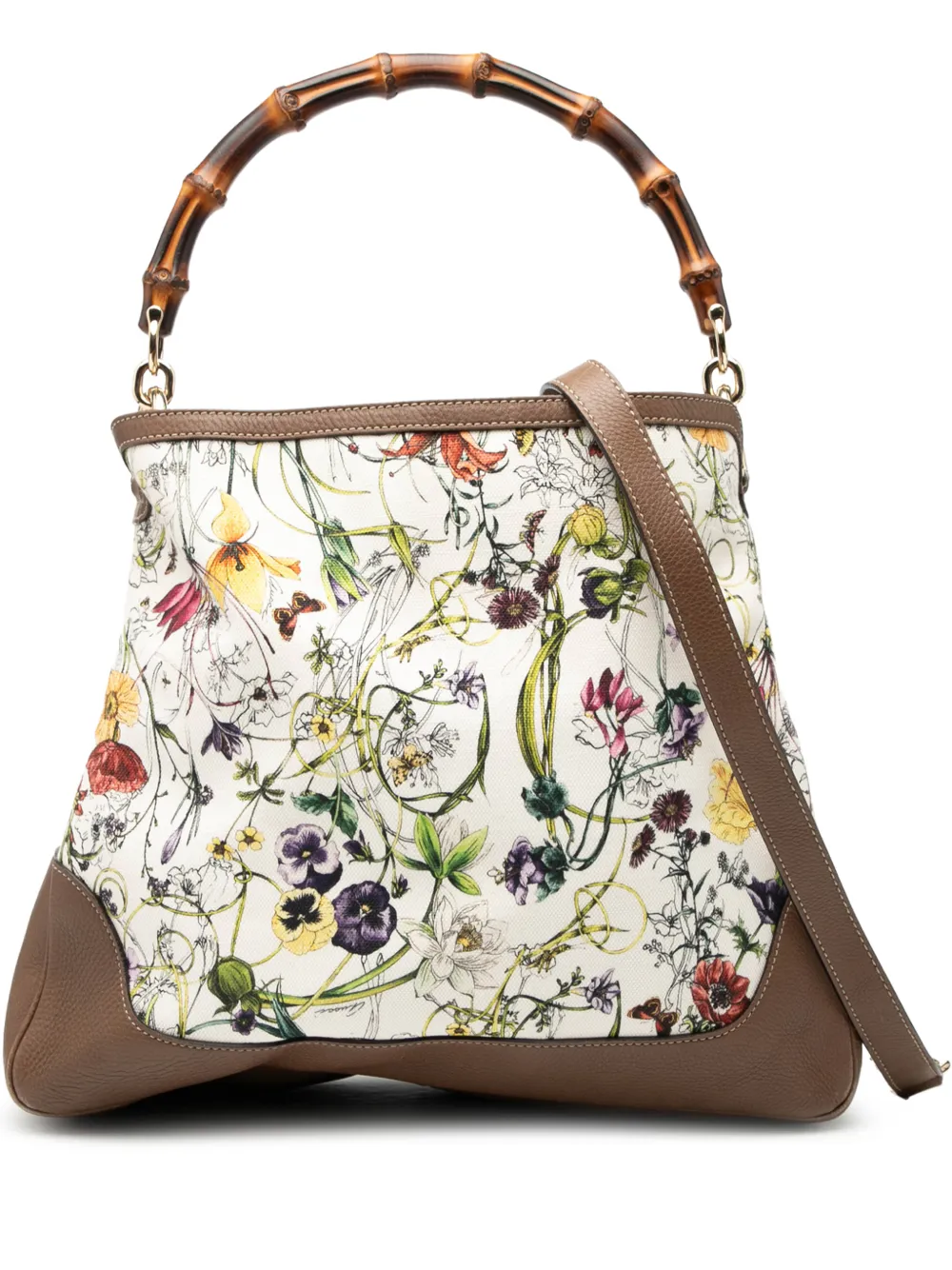Gucci Pre-Owned 2000-2015 Flora Canvas Bamboo Diana satchel - Bianco