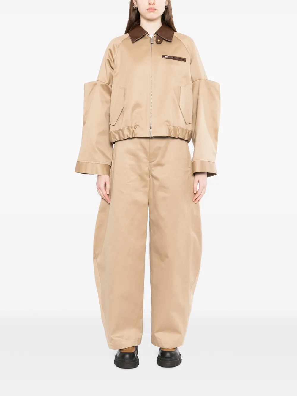  Sacai Cut-out Collared Jacket - Neutrals 