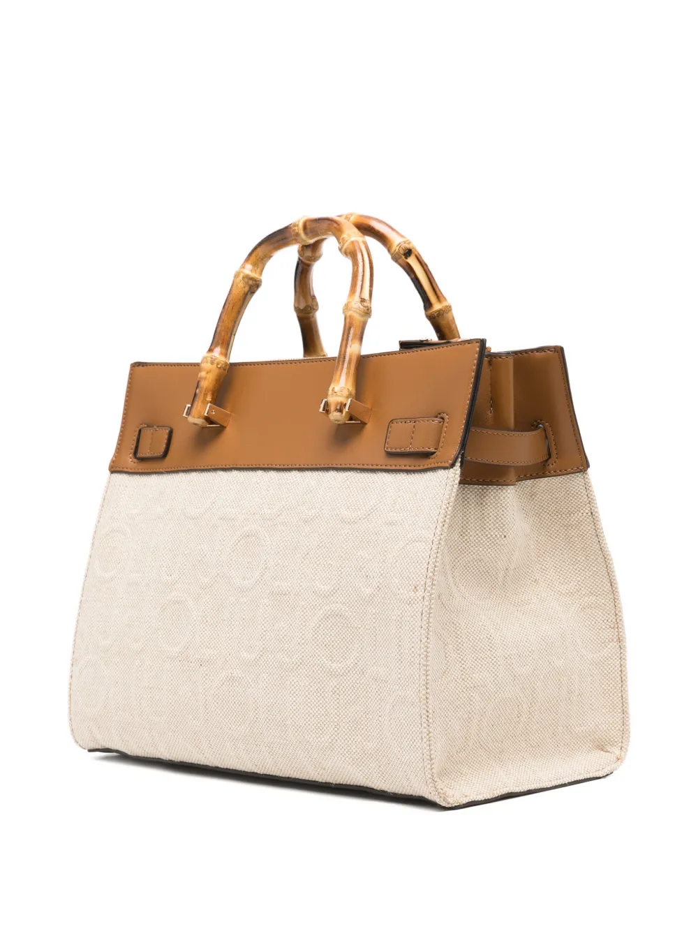 LIU JO Medium bamboo jacquard tote bag - Beige