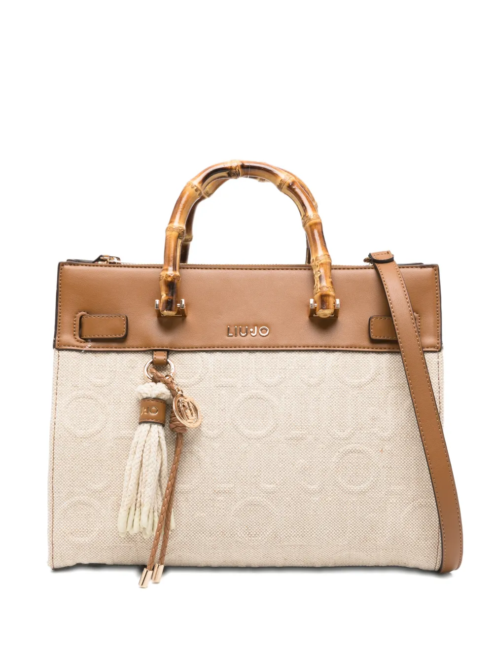 LIU JO Medium bamboo jacquard tote bag - Toni neutri