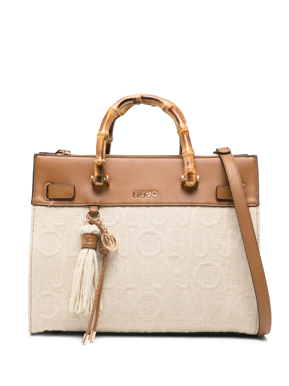 LIU JO Medium bamboo jacquard tote bag - Toni neutri