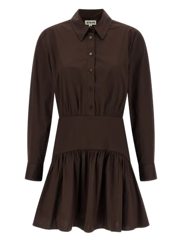 staud brown mini dress Luscian Plunge Mini Dress in Micro Polka Brown