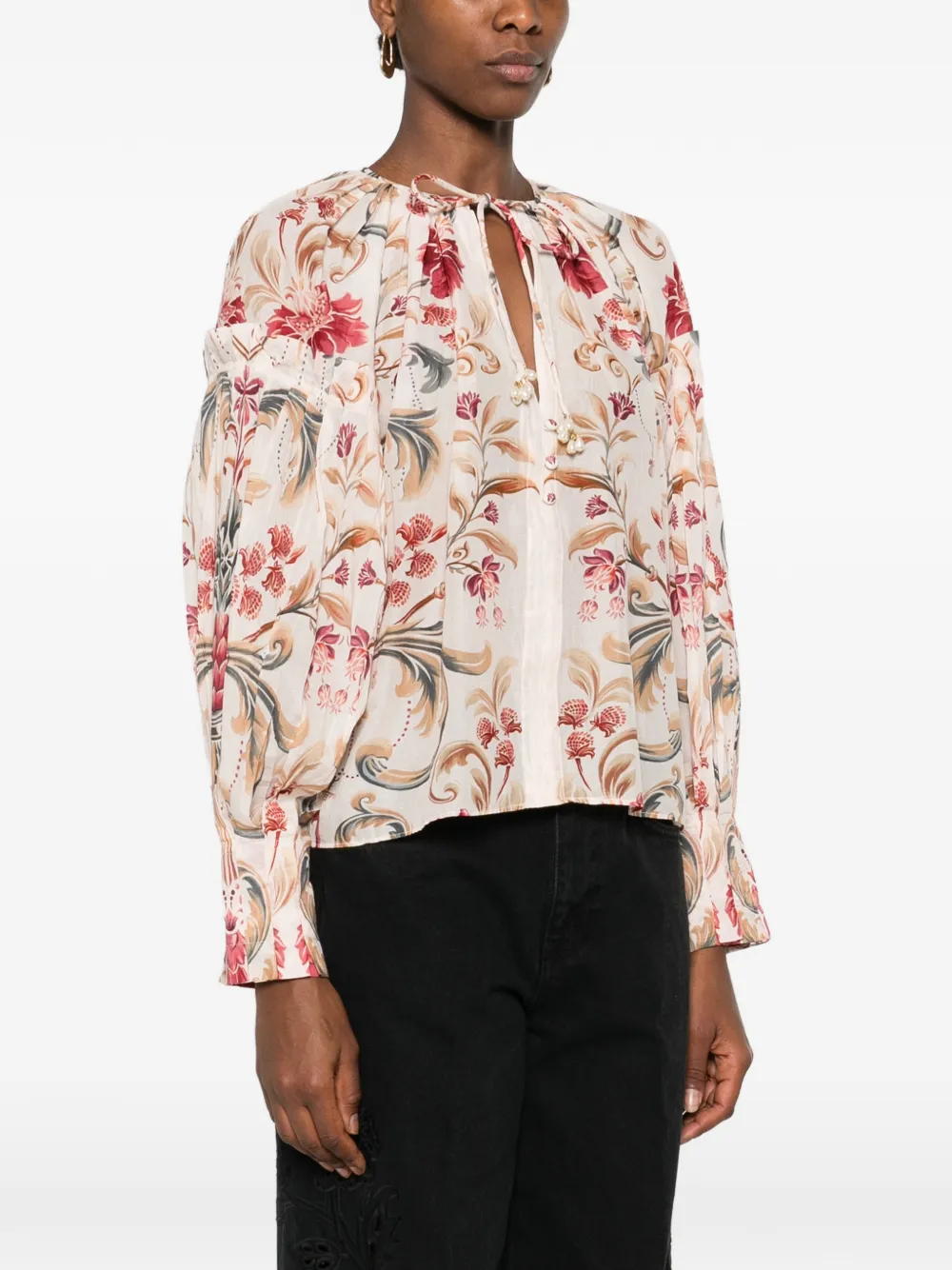  Farm Rio Floral Blouse - Neutrals 