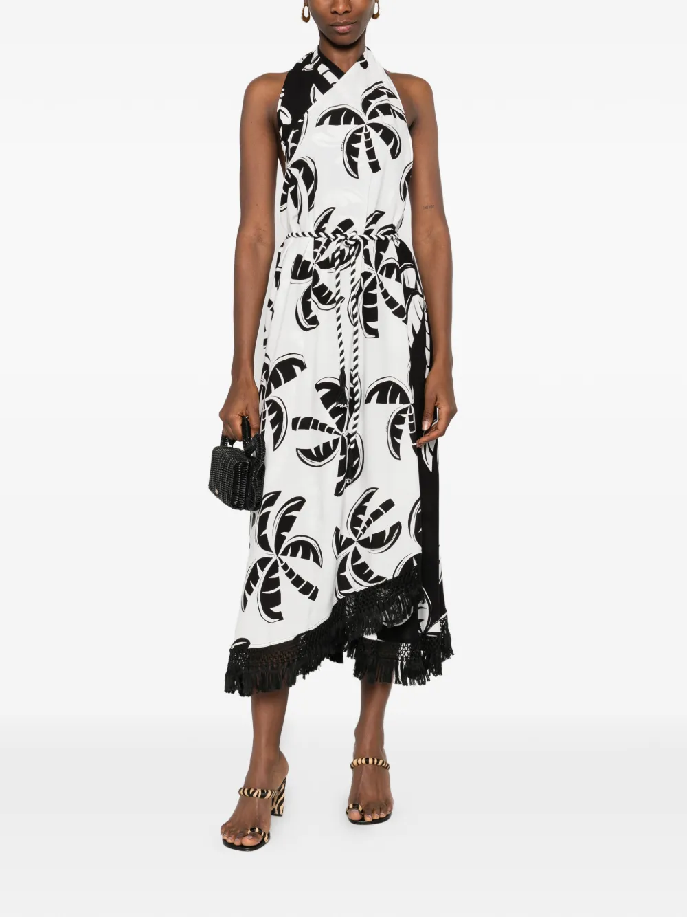 FARM Rio palm-print midi dress - Wit