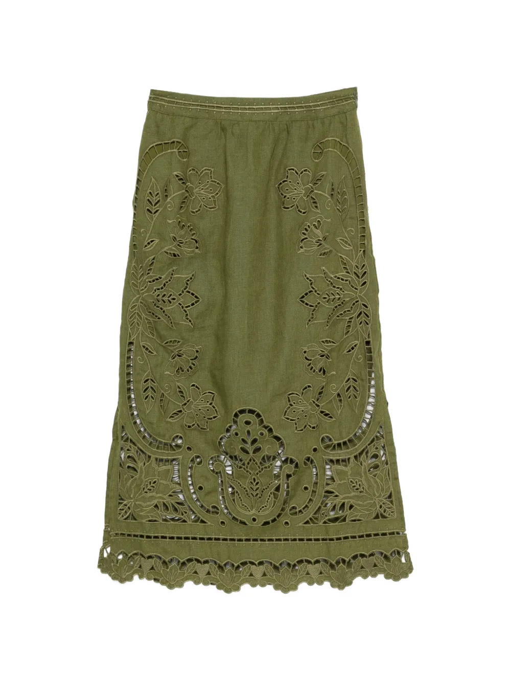 FARM Rio floral cut-out midi skirt - Verde