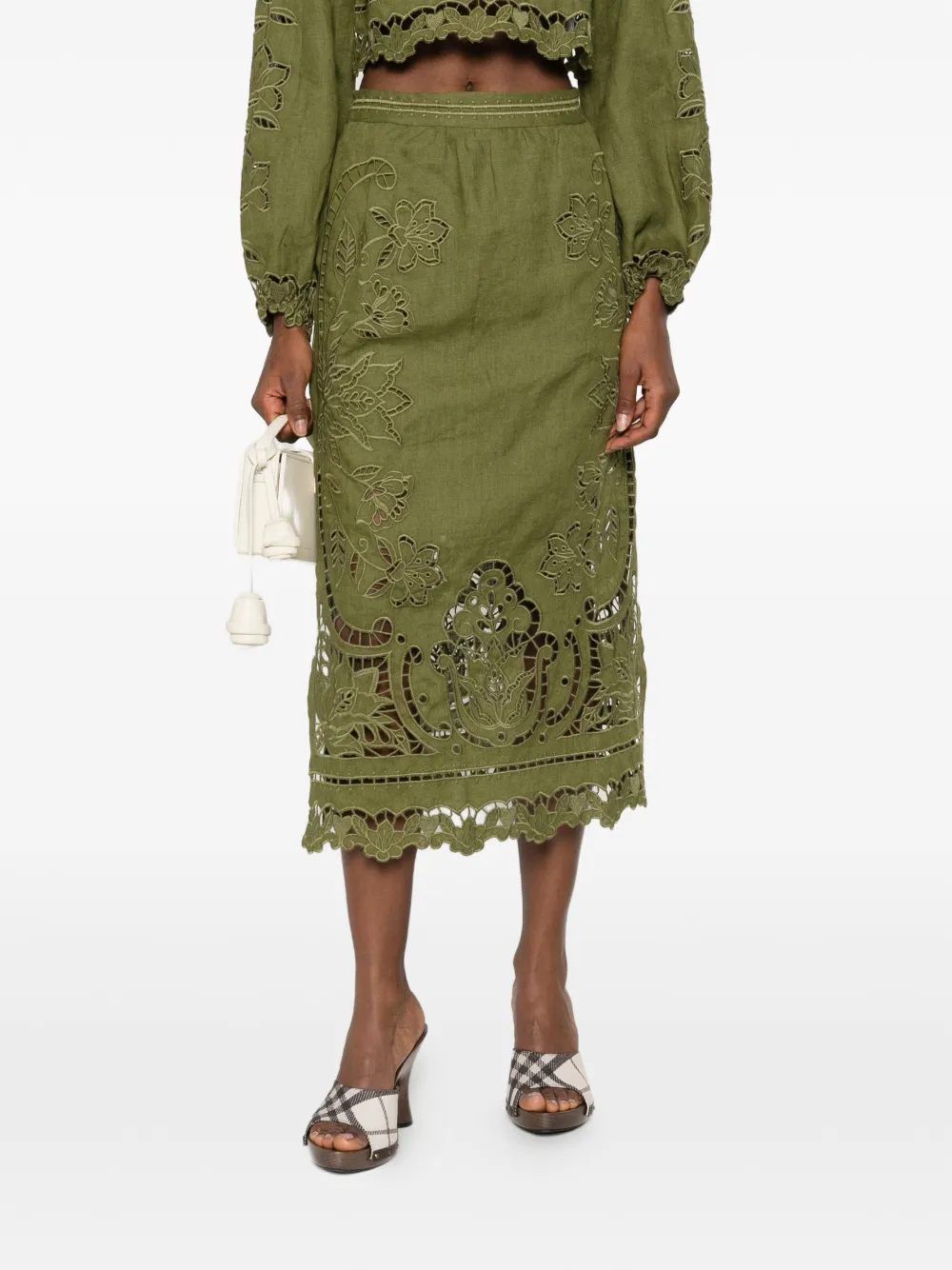 FARM Rio floral cut-out midi skirt - Groen