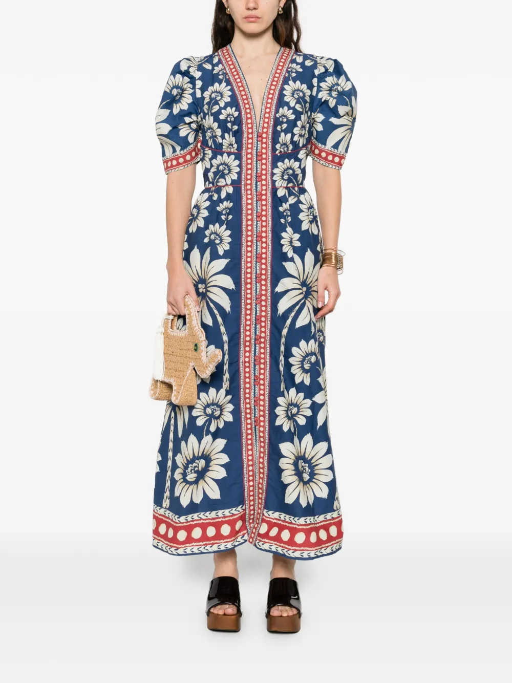 FARM Rio floral-print V-neck maxi dress - Blauw