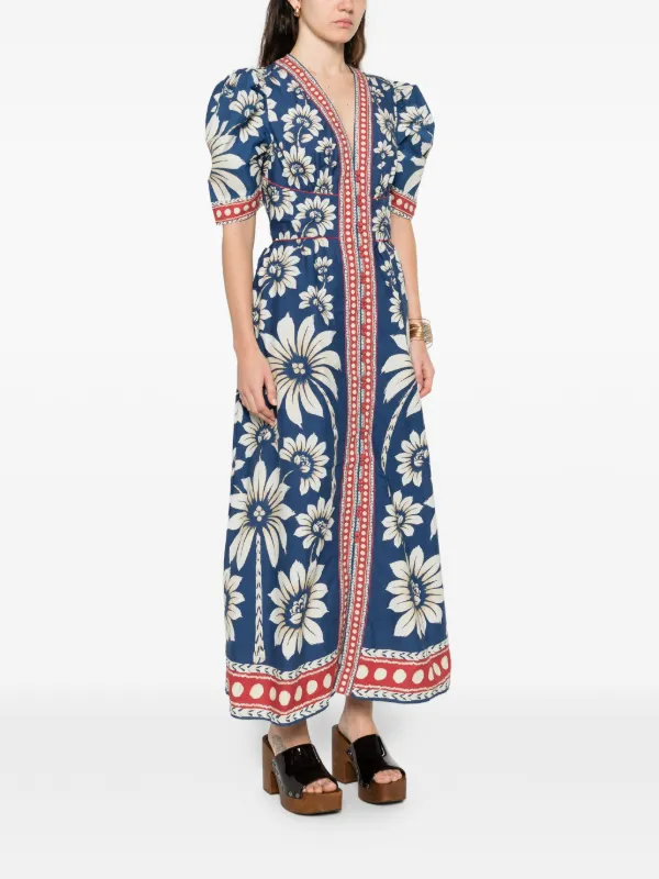 chinese dress ladies Farm Rio Blue Artisanal Short Sleeve Maxi Dress Blue / Xs main image 0