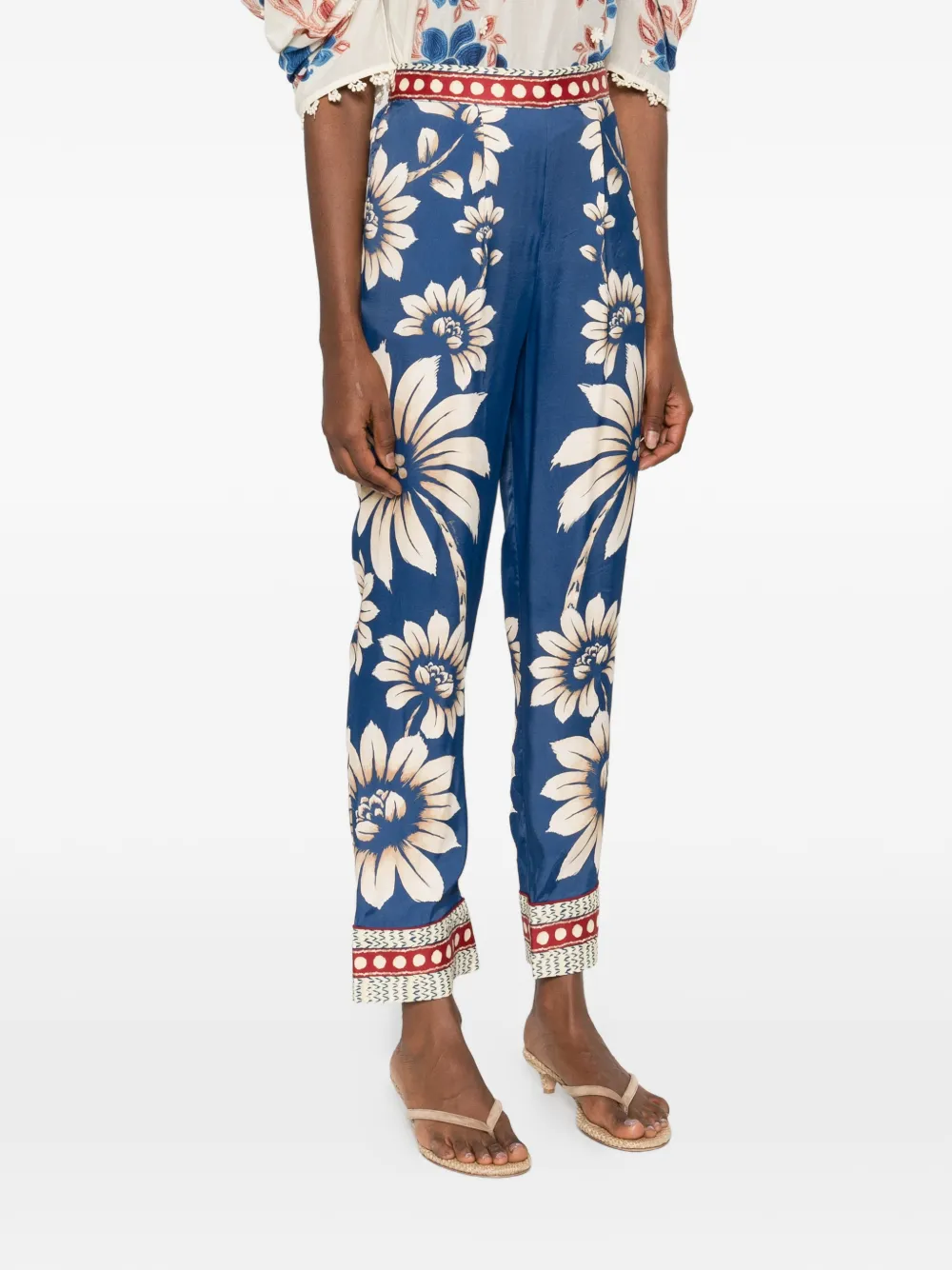 FARM Rio Luna broek met bloemen Blauw