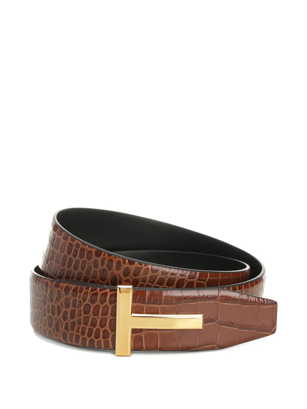 TOM FORD T Icon buckle embossed belt - Marrone