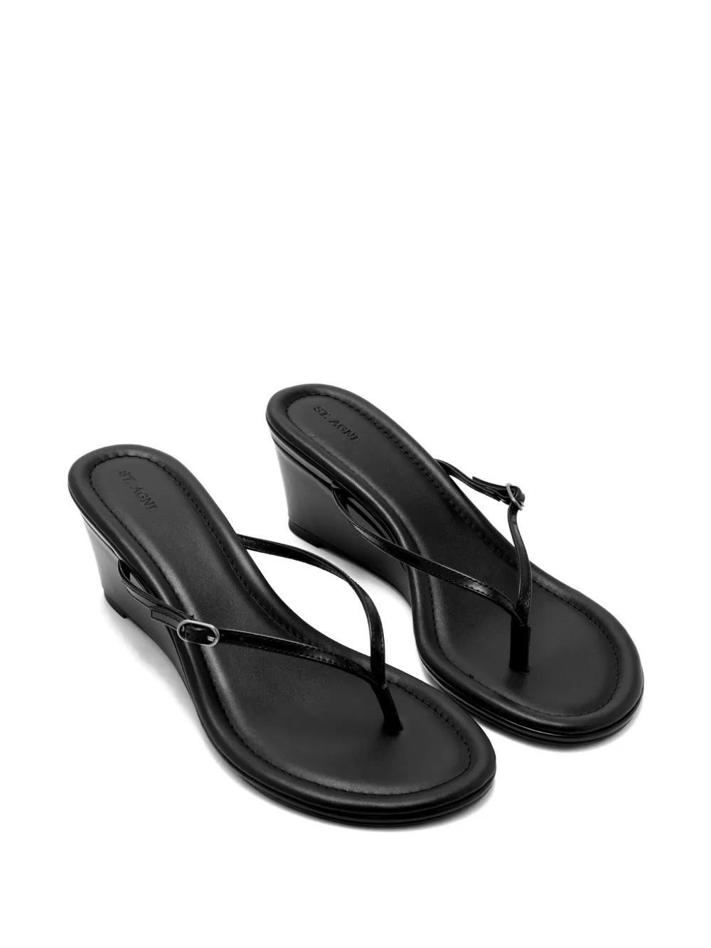 St. Agni Petit Belt buckle wedged sandals Zwart