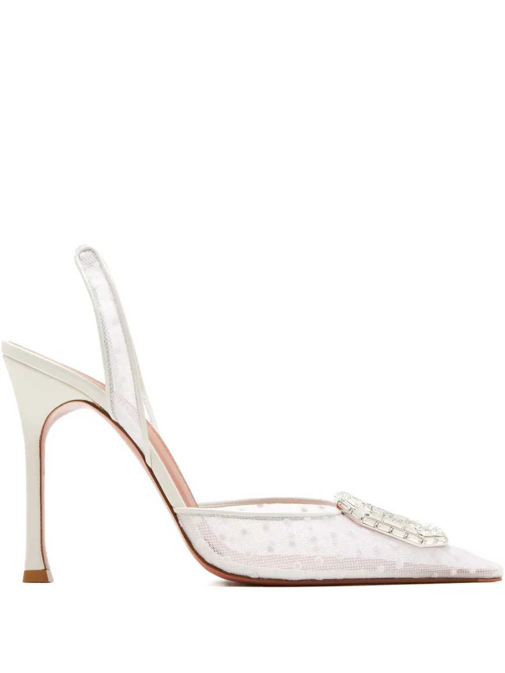 Amina Muaddi Camelia Sling 90 polka-dot crystal-embellished pumps Wit