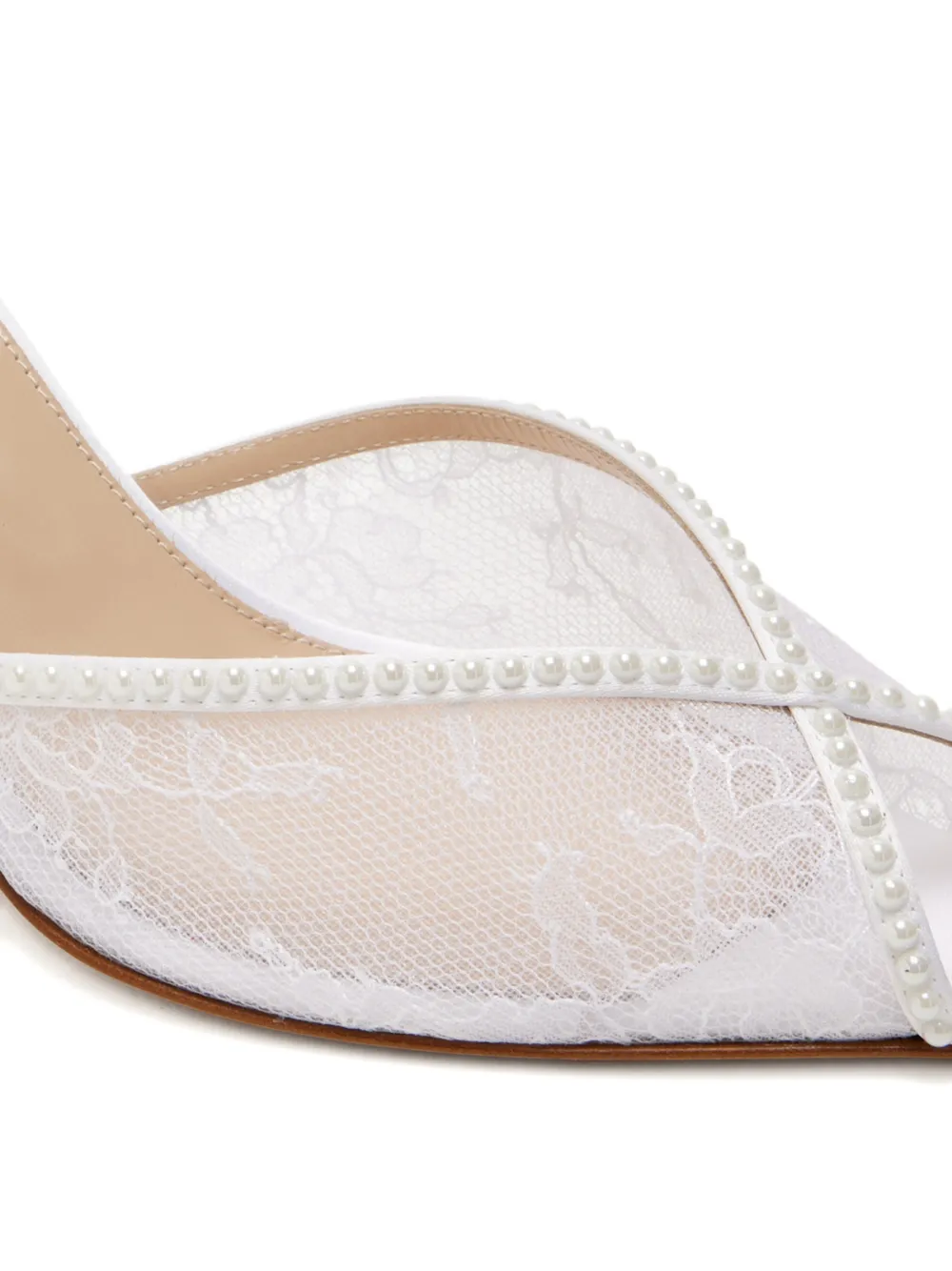 Andrea Wazen Katy lace pearl mules Wit
