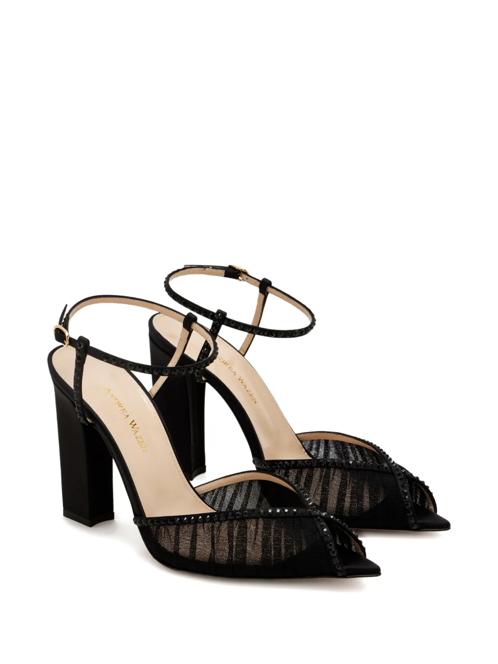 Andrea Wazen Katy verfraaide sandalen met blokhak Zwart