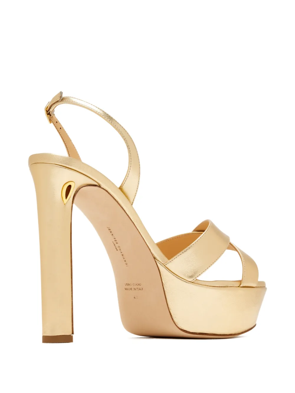 Jennifer Chamandi Leonardo 130 sandalen met gekruiste hak Goud