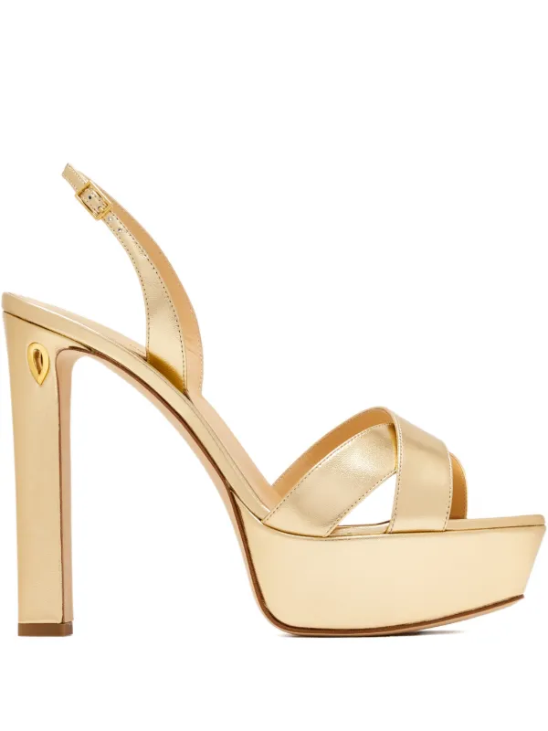Jennifer Chamandi Leonardo 130 Criss Cross Heeled Sandals in Gold